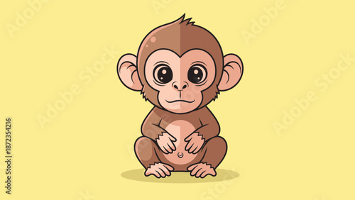 Cute Cartoon Monkey Sitting on Floor.
