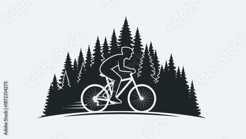 Cyclist Riding Mountain Bike Through Forest.