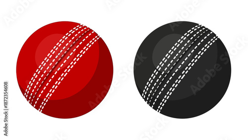 Cricket balls in red and black colors displayed side by side on a white background