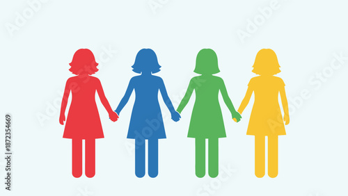 Four Female Figures Holding Hands Together.