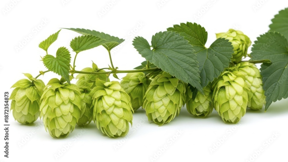 Fototapeta premium Fresh hop cones with green leaves