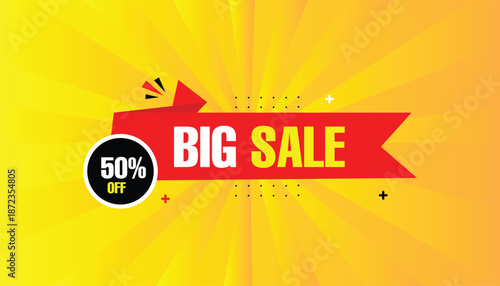 Big sale 50% off banner template Design eps format editable red and black shapes with Abstract Yellow hot background Vector illustration