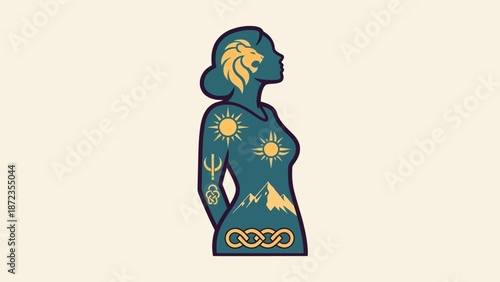Illustration of Woman with Celestial Patterns.