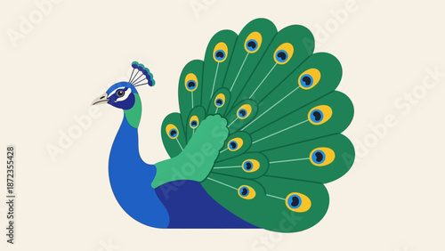 Peacock with Vibrant Feathers and Plume.