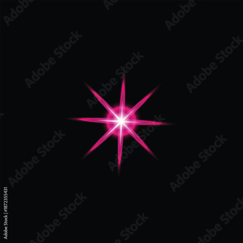 Bright Pink Starburst Lens Flare on Black Background