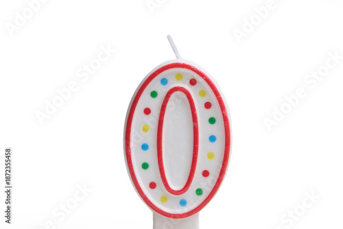 Birthday candles number 0 isolated on white background.