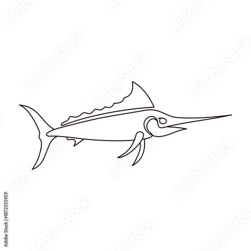 Minimalist marlin fish line art Illustration