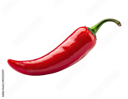 Close-up of a vibrant red chili pepper with a green stem against a black background
