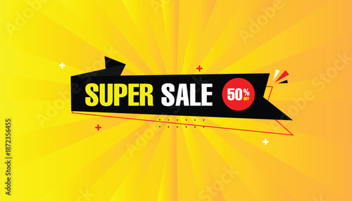 Super sale 50% off banner template Design eps format editable red and black shapes with Abstract Yellow hot background Vector illustration