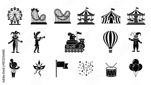 Whimsical Carnival: A Delightful Vector Illustration of Festive Entertainment Items