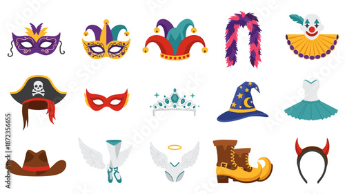 Collection of Vibrant Costume Elements for Party and Festival Celebrations