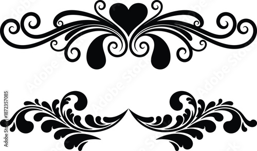 Romantic Heart Ornaments and Vintage Love Borders for Wedding Cards