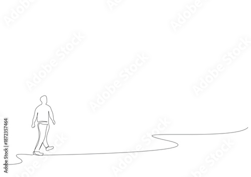 man person alone far away free walking one line art vector design