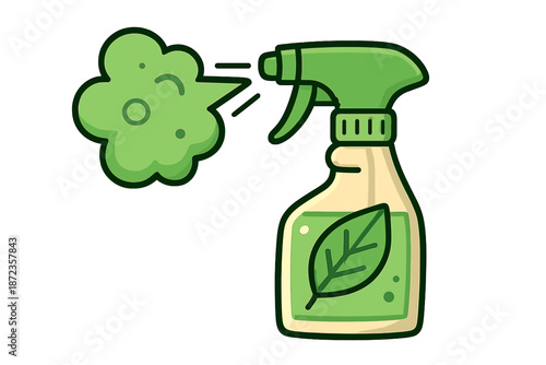 Spray bottle with green cleaning solution and fresh scent making cleaning easy at home or office