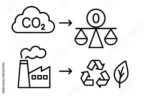 CO2 emissions reduction and recycling process showing balance and nature symbols