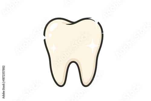 Dental health symbol showing a shiny tooth on a white background for oral hygiene awareness