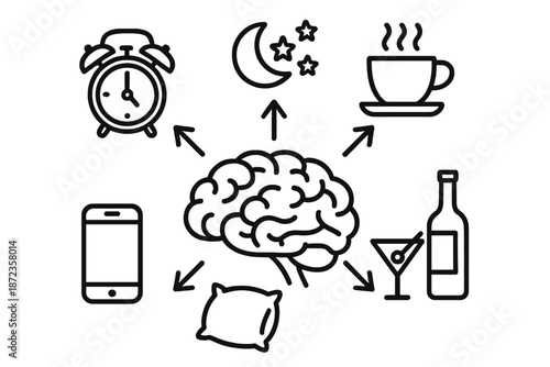 Connections between daily activities, sleep patterns, and brain functions at night with coffee, alcohol, and screens