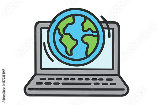 Computer displays globe representing online connectivity and digital communication in modern times