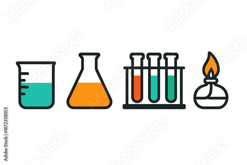 Chemical experiments with glassware and flame in a lab setting during day