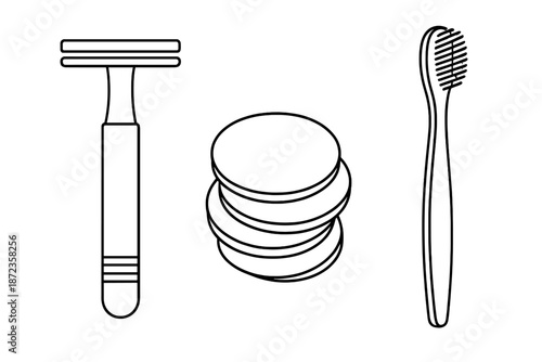 Objects for personal care and grooming on a simple background in a clean layout