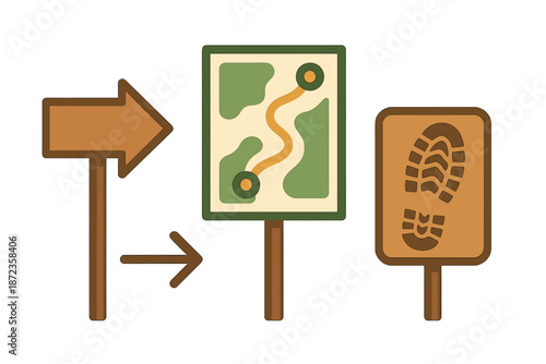Directions and trail signs for hiking paths in a park