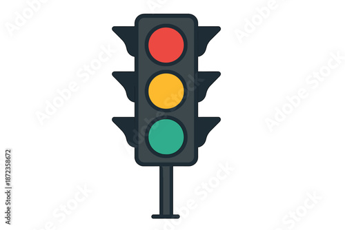 Traffic light showing red, yellow, and green colors at a street intersection during daytime