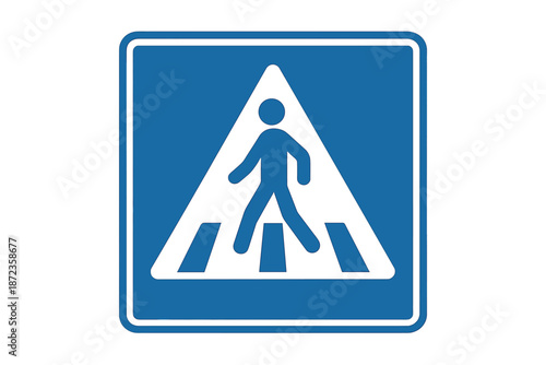 Pedestrian crossing sign placed near a road indicating safe passage for walkers at a busy intersection