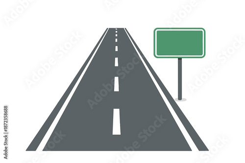 Road stretches ahead with a blank sign on the side indicating direction or location