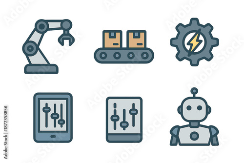 Robotic systems in automation with industrial robot, conveyor belt, and control panels in a factory setting