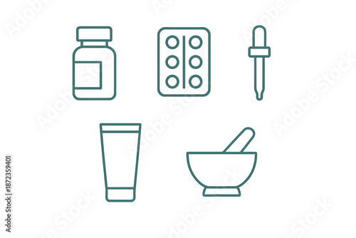 Health products and tools arranged on a simple background showing items commonly used in wellness and nutrition practices