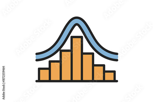 Visual representation of data analysis with bars and curve showing trends over time