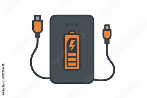 Portable power bank with charging cables connected for quick energy boost in everyday life