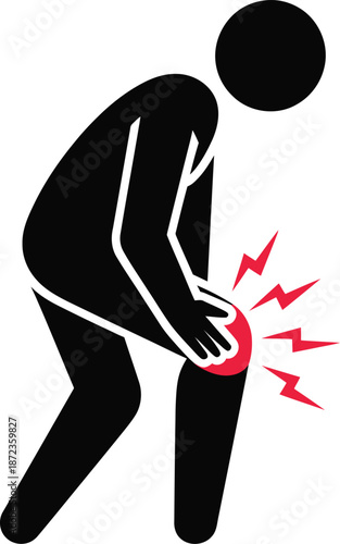 Silhouette of Man Bending with Back Pain Spine Injury Medical Icon Vector