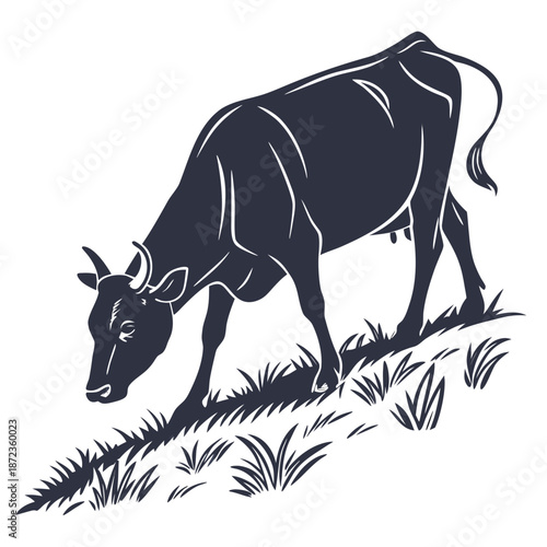 Cow grazing on grass