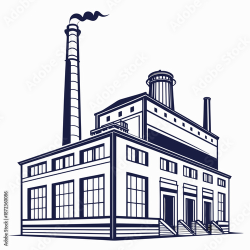 Industrial factory with tall chimney