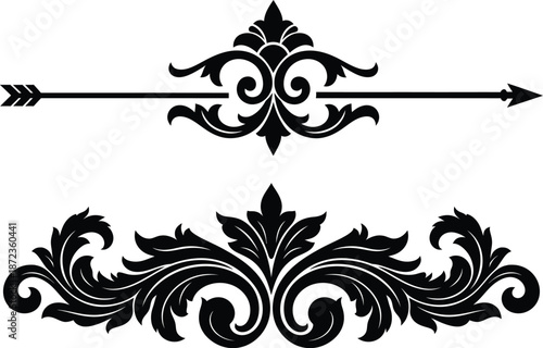 Luxury Antique Flourish Header and Arrow Scroll Decorative Element
