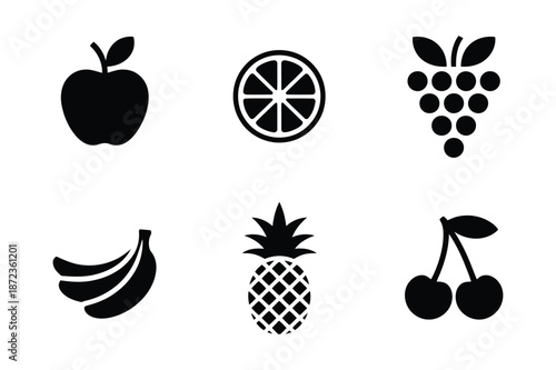 Collection of minimalist fresh fruit and produce icons