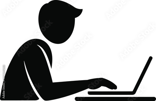 Silhouette of Person Working on Laptop Office Posture Icon Vector