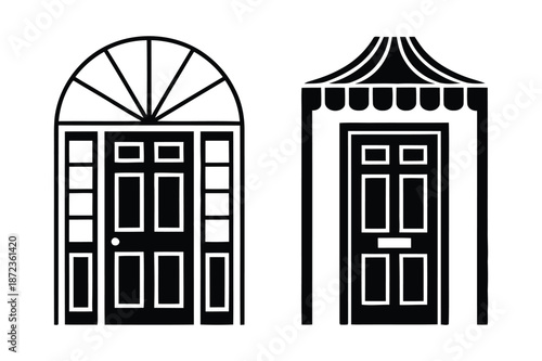 Set of decorative architectural door and entrance silhouettes