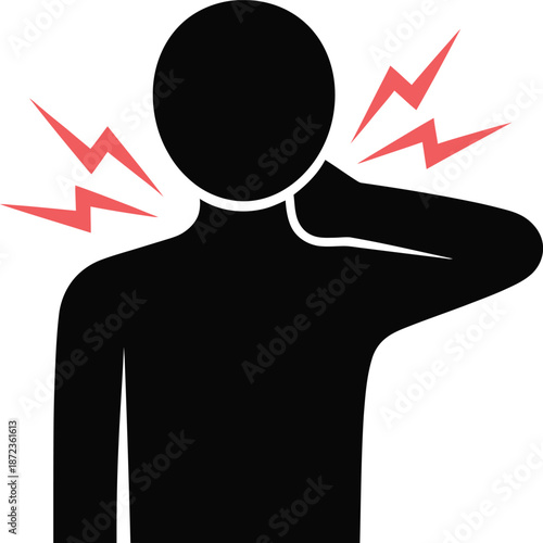 Silhouette of Person with Neck Pain Shoulder Tension Medical Icon Vector