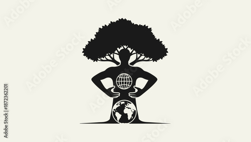 Silhouette of Person Holding Tree and Globe.