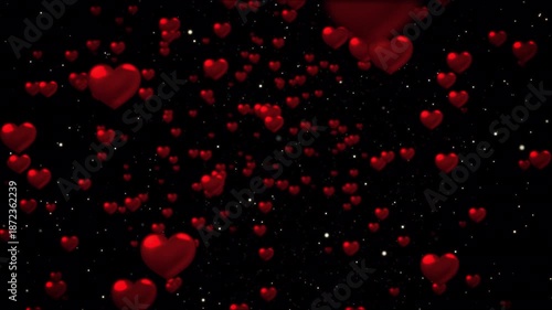 This is a romantic overlay featuring floating red hearts surrounded by glittery particles with an alpha channel.