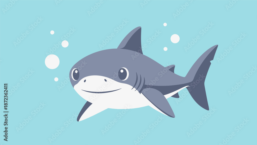 Naklejka premium Smiling Cartoon Shark Illustration with Bubbles.