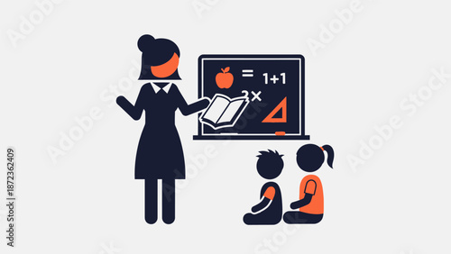 Teacher Explaining Math to Young Students.