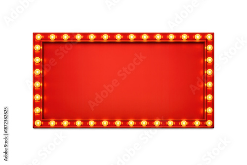 Retro red marquee light box with glowing bulbs, creating a classic theater or casino sign message board, transparent background