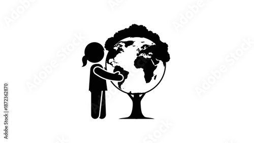 Woman Hugging Globe Illustration Simple Design.