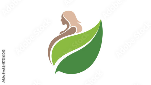 Woman silhouette with green leaves eco friendly.