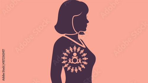 Woman with Breast Cancer Awareness Emblem.