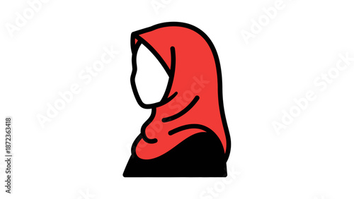 Woman Wearing Red Hijab Headscarf Illustration.