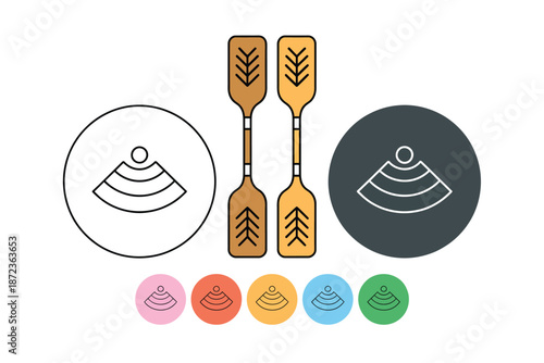Canoe paddles and various colorful icons